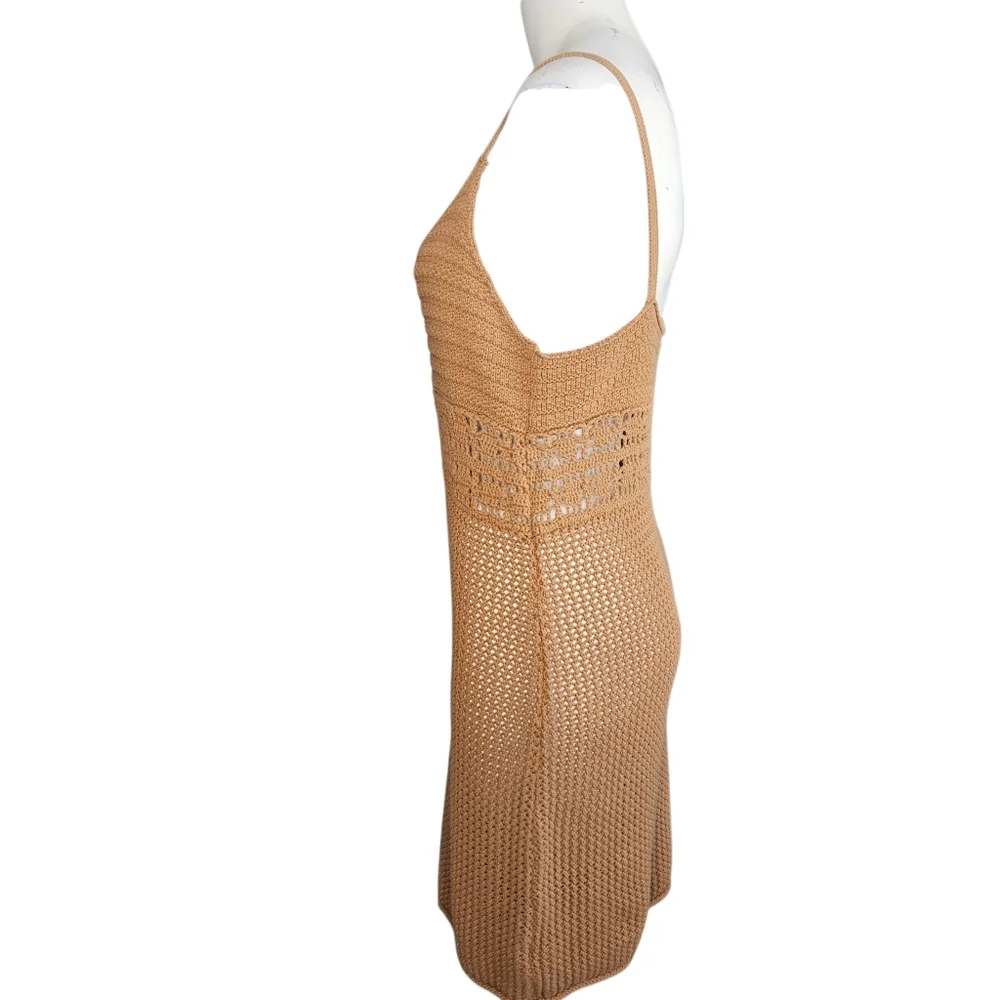 Aerie Sleeveless Crochet Knit‎ Brown/Tan Dress Sz Large Beach Summer Boho